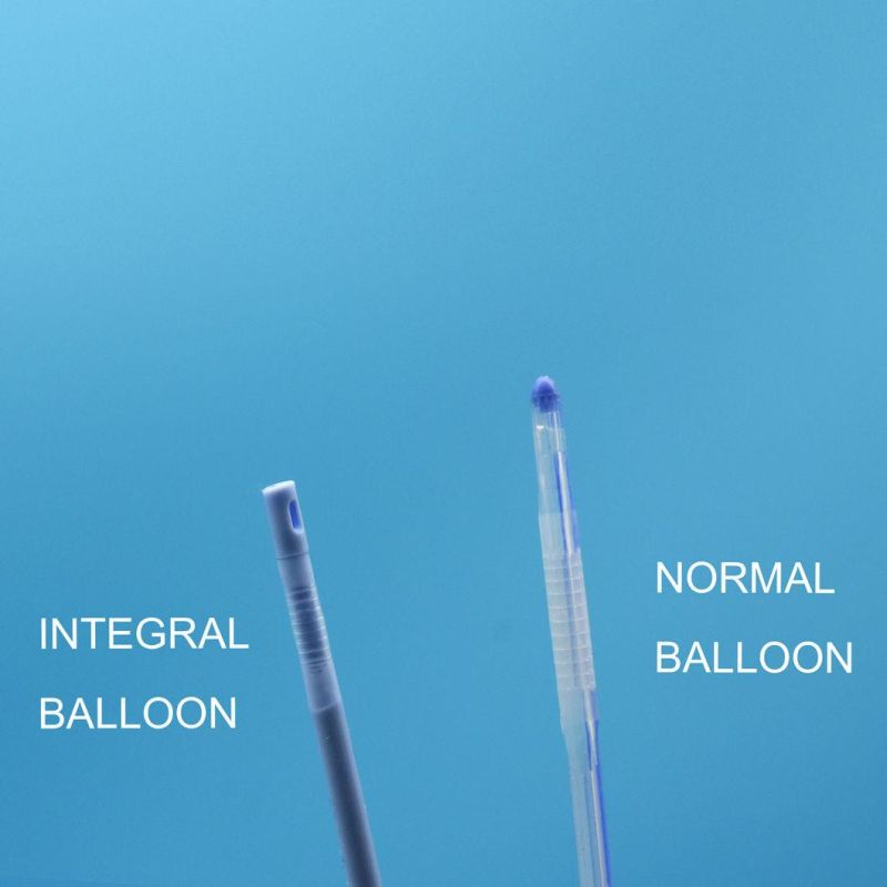 2 Way Blue or Transparent Silicone Foley Catheter with Unibal Integral Balloon Technology Integrated Flat Balloon Central Open Tipped Suprapubic Use