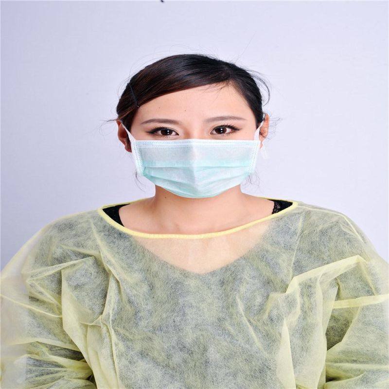 Disposable Isolation Gown Waterproof with Knit Cuff & Waist Ties Fluid Resistant Blue