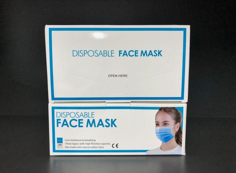 Blue Non Woven Pleated Wholesale Disposable Earloop 3 Ply Mask with Custom Logo