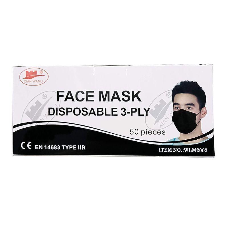 Non Woven 3ply Flat/Round Earloop Black Single Packed Face Mask