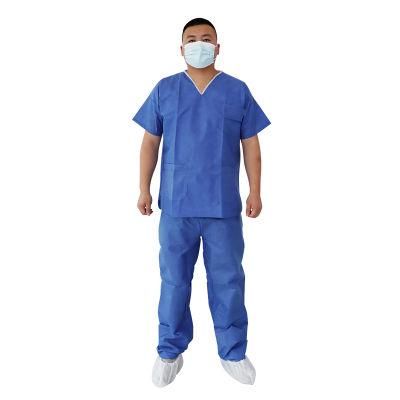 V-Neck SMS Blue Patient Gown Short Sleeve Disposable Hospital Scrub Gown