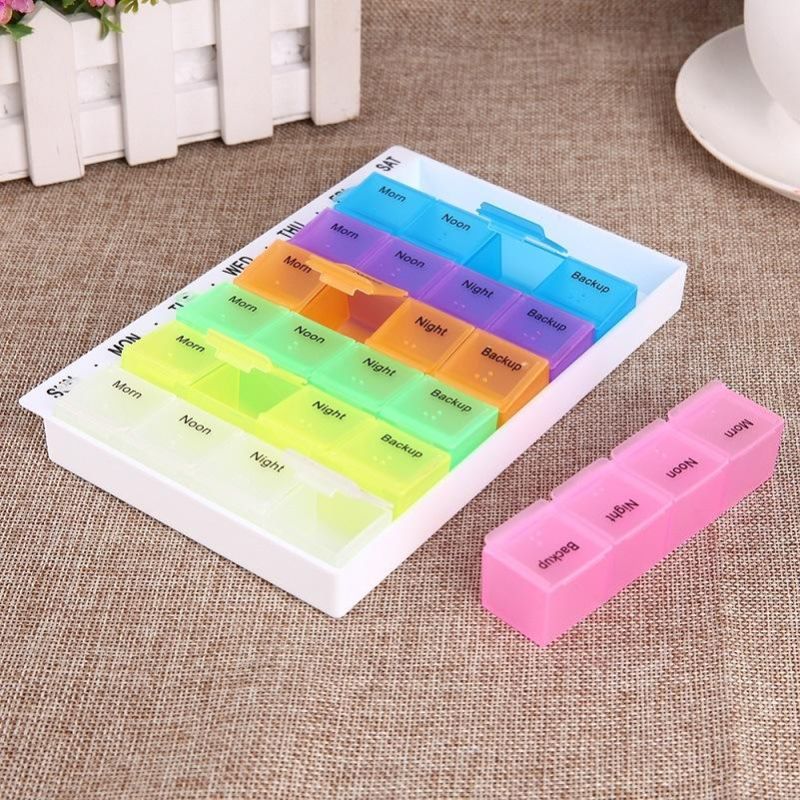 Custom Logo Pill Box 7 Days Weekly 21 Compartment Lid Tablet Pill Case Holder Medicine Storage