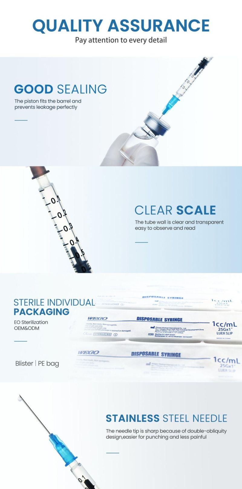 China Factory Disposable Medical Vaccine Syringe 1 Ml Injection Syringe for Hospital