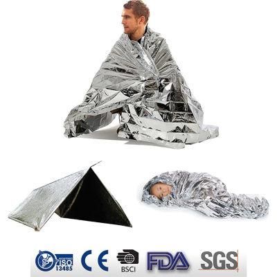 Hot Selling 210X130cm Outdoor Life Saving First Aid Retains Heat Aluminum Foil Mylar Thermal Survival 12um Emergency Blanket
