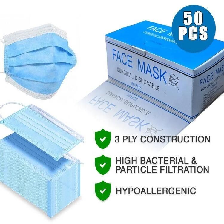 Hospital Disposable Surgical Face Masks with Earloop Bfe 99% Surgical Face Mask