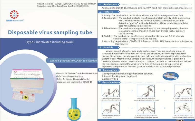 Approved Viral Transport Medium Vtm Sample Tube Bottle Disposable Virus Sampling Tube