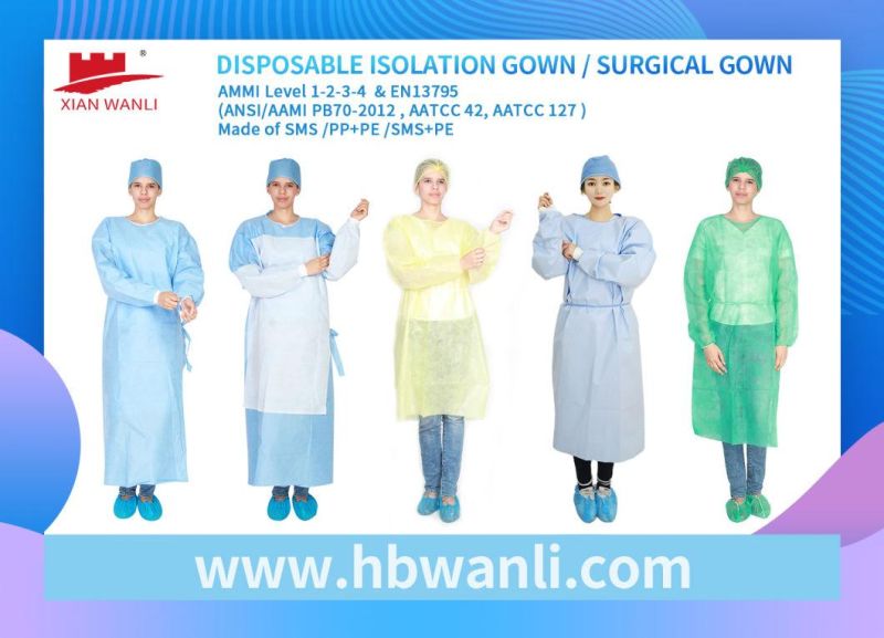 Economic Disposable Isolation Gown Non Sterile with Knitted Cuffs / Elastic Cuffs