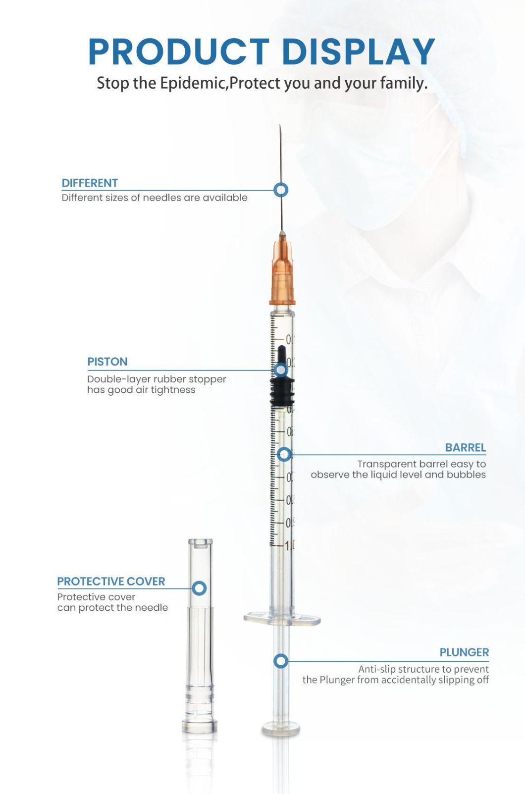 Medical Consumables 1 Cc Disposable Vaccine Syringe with 25g Needle