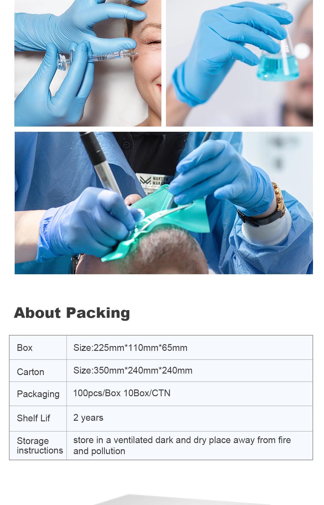 Powder Free Blue Disposable Examination Nitrile Gloves with CE Medical Examination Large Size Gloves
