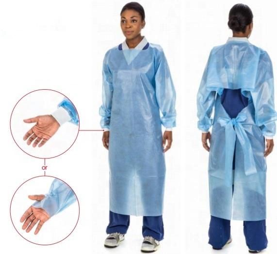 Waterproof Medical CPE Gown Disposable Plastic Smock with Thumbs up