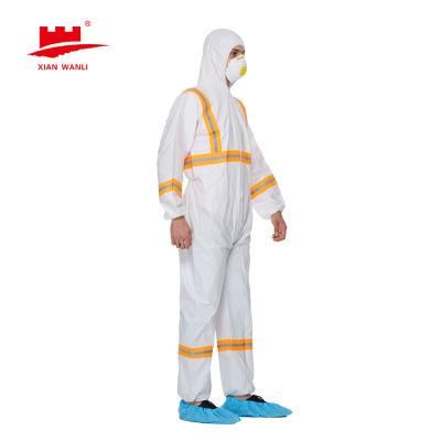 ISO13485 Qualified Impervious Type 5/6 Microporous PP/Sf/PE Micro Film SMS Nonwoven Safety Protective Disposable Coverall