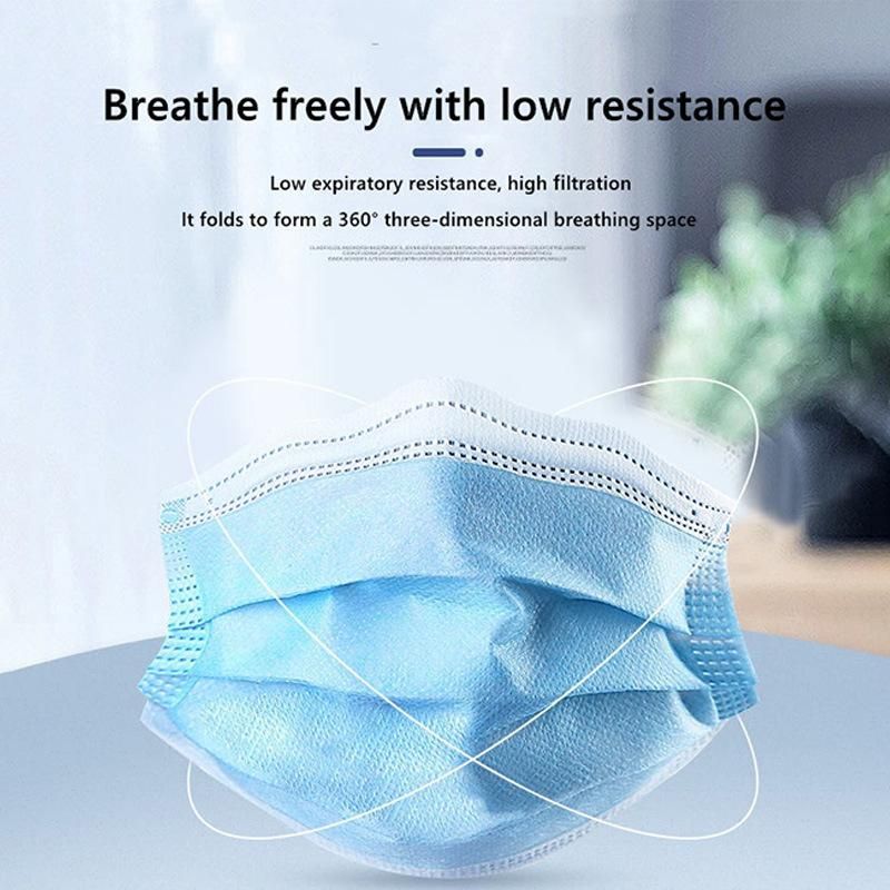 FDA CE Approved 3 Ply Disposable Anti Virus Dust Non Woven Blue Earloop Surgical Face Mask