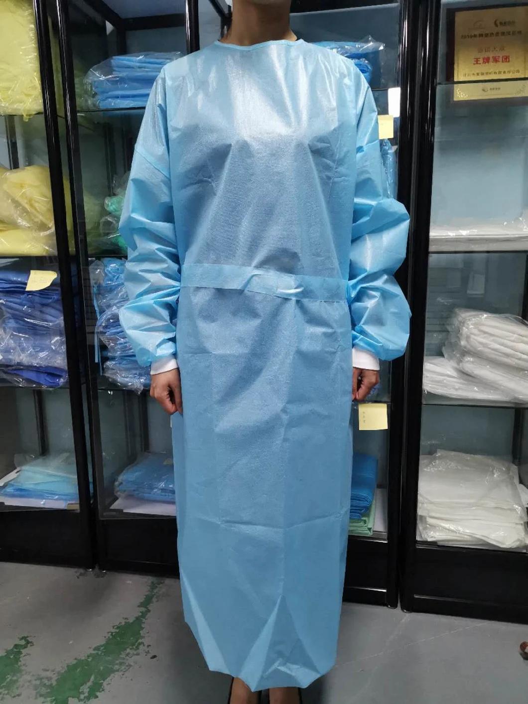 AAMI Level 1 Cheap Disposable Blue PP Nonwoven Isolation Gown with Knitted Cuff