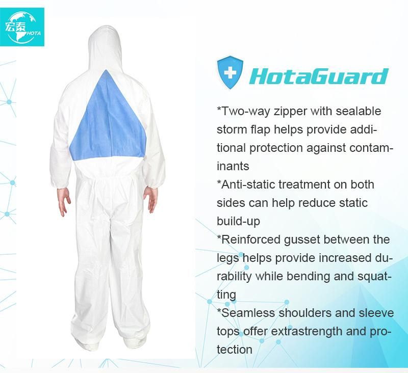 Whole Size SMS 50-55GSM Type 5/6 Healthcare Medical Disposable Coverall/Overall