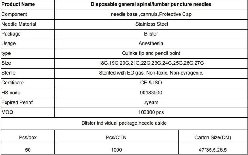 Disposable Anesthesia Spinal Needle