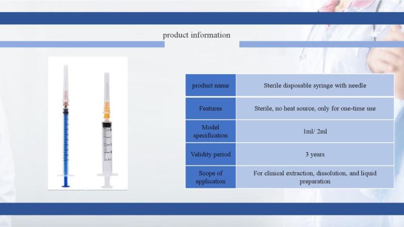 Sterile Disposable 3 Parts Syringe Medical 1ml/2ml/3ml/5ml/10ml Luer Lock Syringe