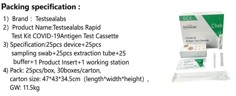 Nasal Swab Medical Rapid Test for Antigen Diagnostic Test Kits with CE Certificate 25PCS/Box