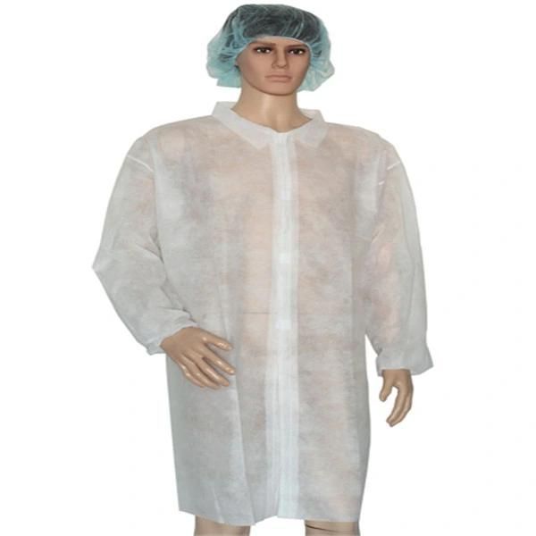 Disposable Nonwoven PP Lab Coat with Shirt Collar Medical Use