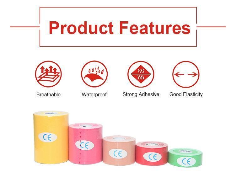 HD3107 5cmx5m 2′′x16.4FT OEM Custom Logo Printing Pre-Cut Regular Sports Muscle Kinesiology Tape for Sport and Physiotherapy