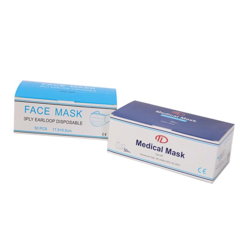 OEM Masker 3 Ply Disposable Face Mask Earloop Non-Woven Surgical Mask Individual Pack