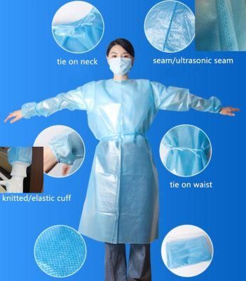 PP PE Laminated 40GSM Coated CE Isolation Gown with En14126 ISO16604 Fluid Resistant