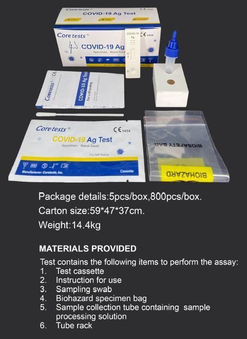 Rapid One Step AG Igg/Igm Antigen in Vitro Diagnostic Ivd Home Use Coviid 19 Core Tests Self-Test Kit Cassette Swab