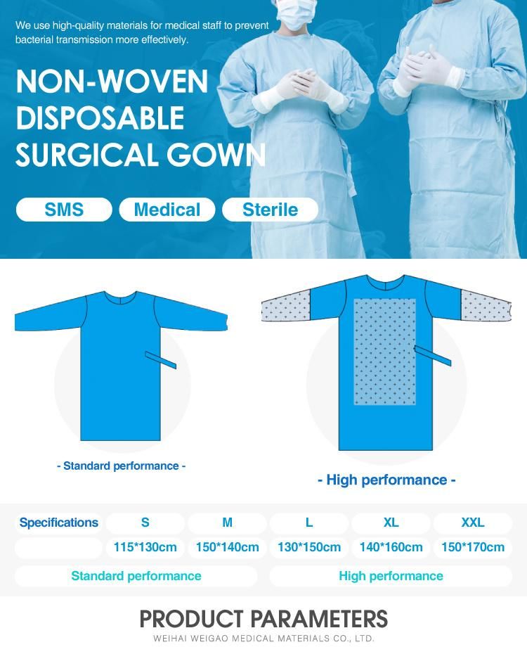 Blue Dust Sterile SMS Level 2 Medical Disposable Isolation Gowns