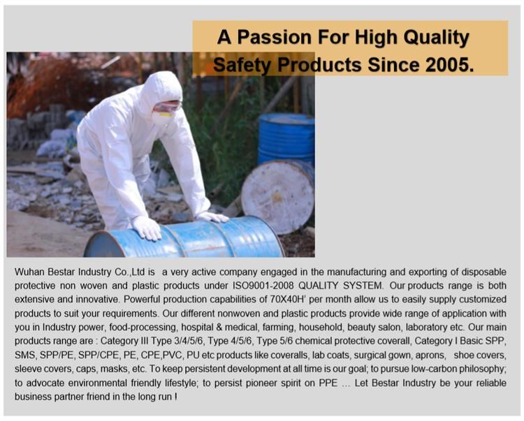 Disposable Type 3b/4b/5b/6b Bacteria Resistant Coverall for Laboratory