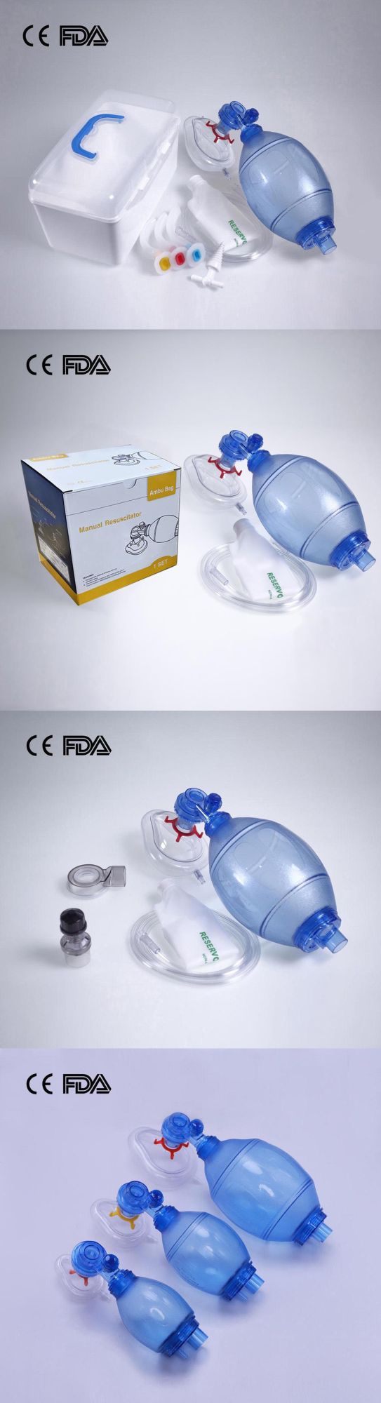 PVC Manual Resuscitator PVC Ambu Bag Factory PVC Manual Resuscitator for Adult Pediatric Infant Size Blue with CE FDA