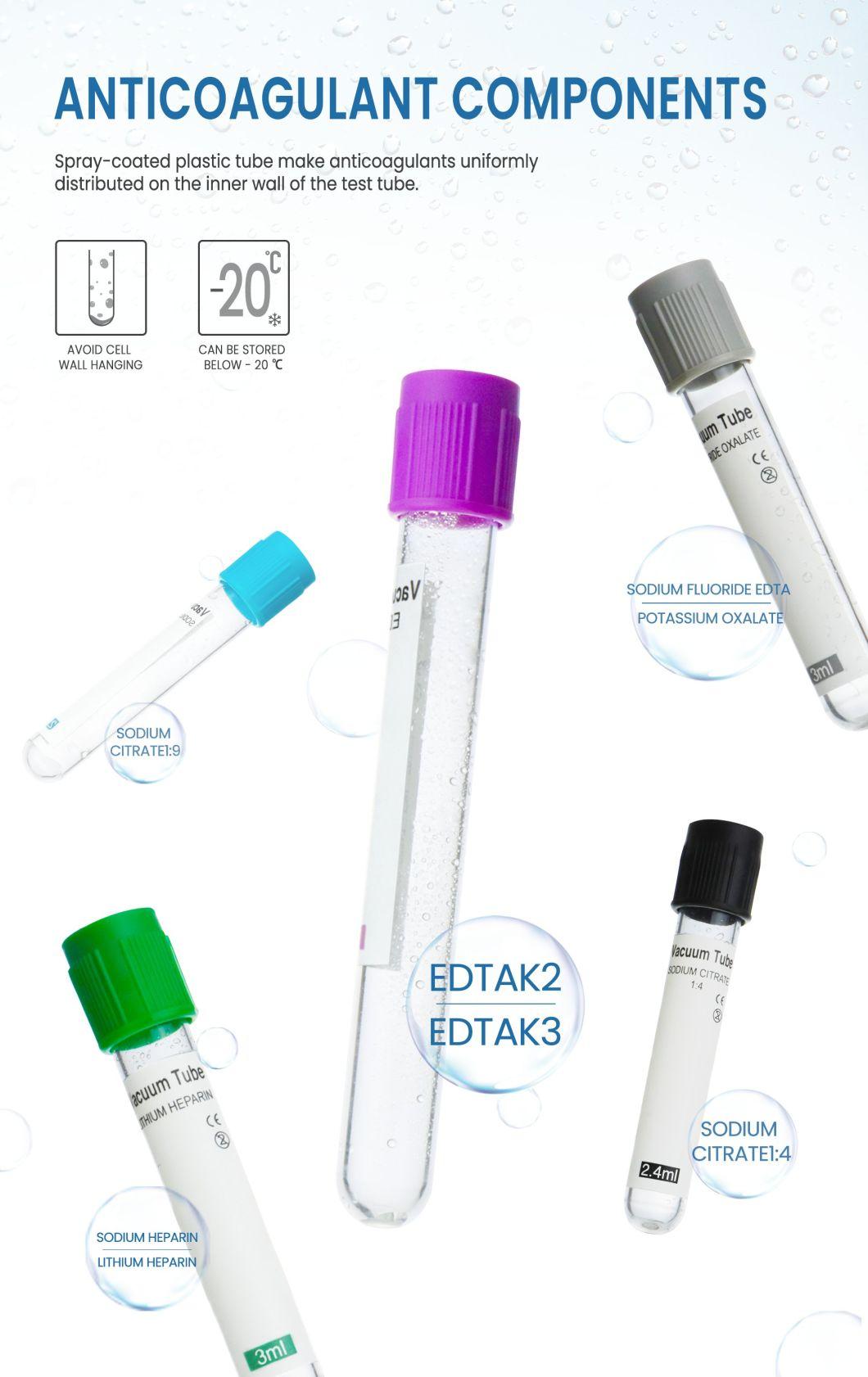 Medical Disposable Plastic 3ml 4ml 5ml 10ml Sterile Sample Vacuum EDTA K3 Tubes