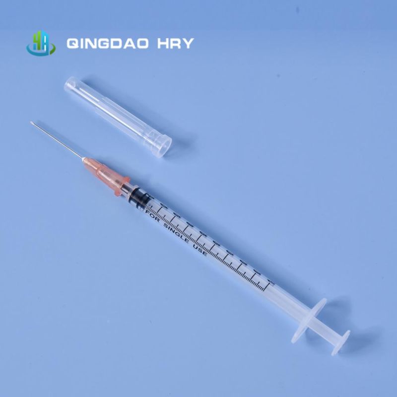 Ready Stock of 3 Part Luer Slip Safety Disposable Syringe 1ml Luer Slip with Needle 25g *1"