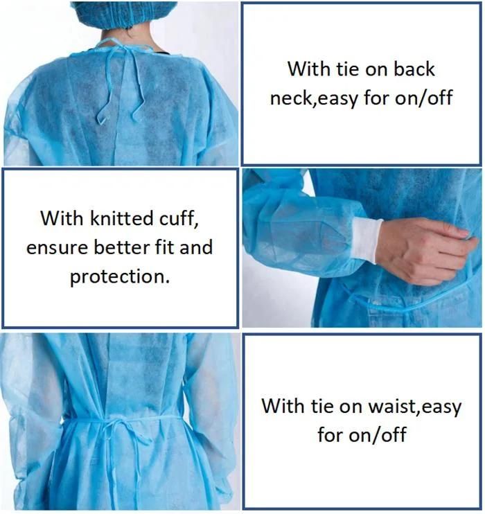 Disposable SMS Laminated Isolation Gown PP PE Medical Isolation Gowns