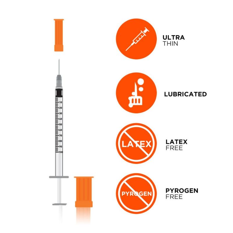 Sterile Disposable Insulin Medical Syringe with Fixed Needle Luer Slip Tip