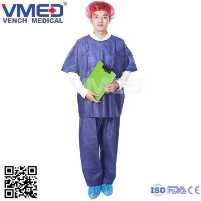 Disposable Spp Non-Woven Scrub Suit with Round Neck and Short Sleeves