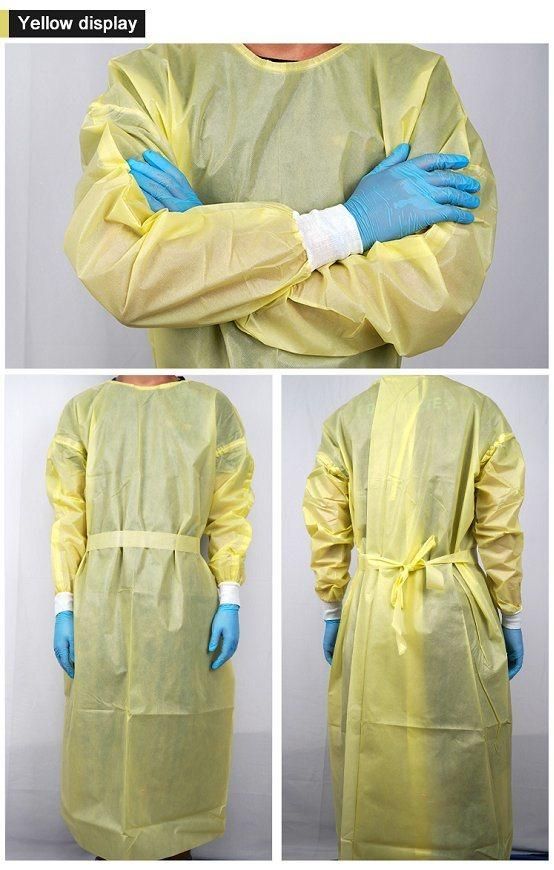 Hot Sale High Quality Disposable PP + PE Yellow and Blue Isolation Clothes