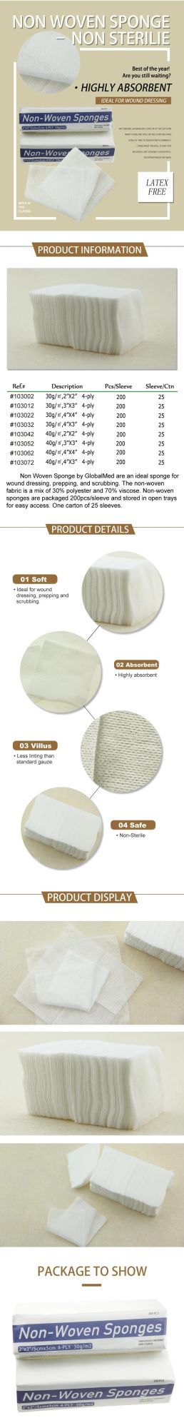 Medline Caring Sterile Non-Woven Gauze Sponges Paper+Paper