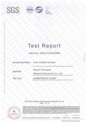 Disposable Sterile Self-Destruct Vaccine Syringes with CE Certification SGS