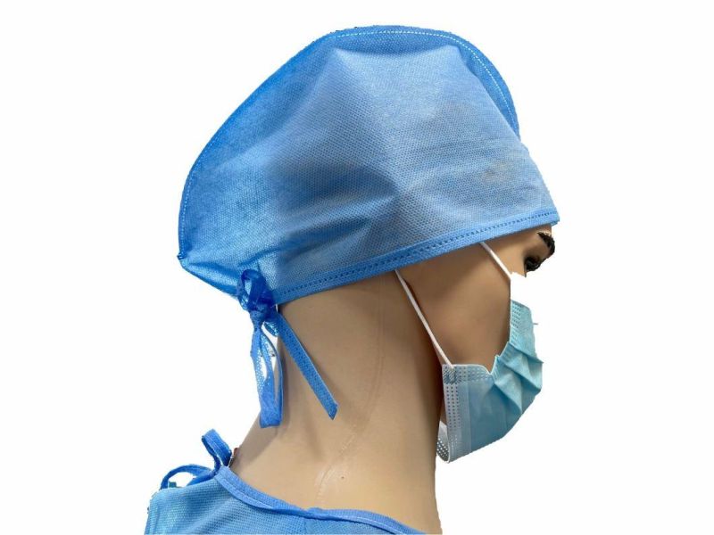 Medical Surgical Disposable Hospital Caps Surgical Cap Doctor Cap Disposable Nonwoven PP SMS Cap with Tie