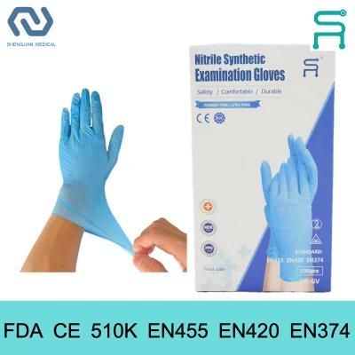 FDA CE Disposable Nitrile Blend Gloves 510K En455 Powder Free Nitrile Gloves