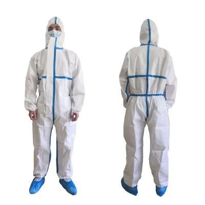 Disposable Coverall Suit CE En14126 Hazmat Suit Waterproof Breathable PP PE Medical Protective Clothing