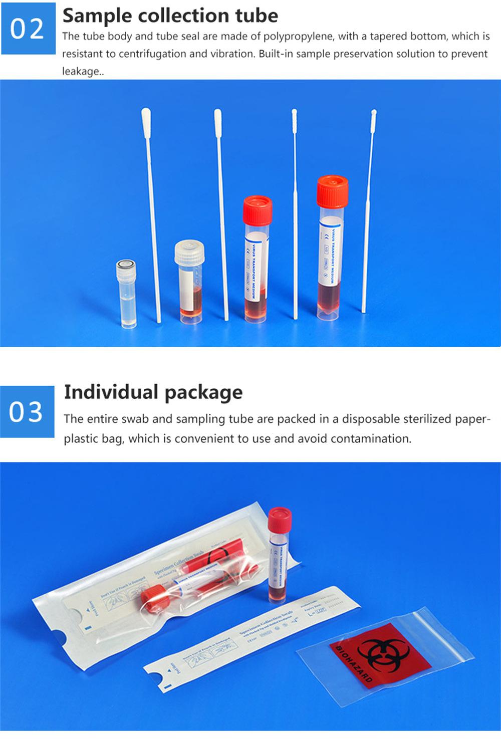 Hot Sale Non-Inactivated Medium for Disposable Virus Sampling Tube Vtm Kit Disposable Medical Flocked Swab