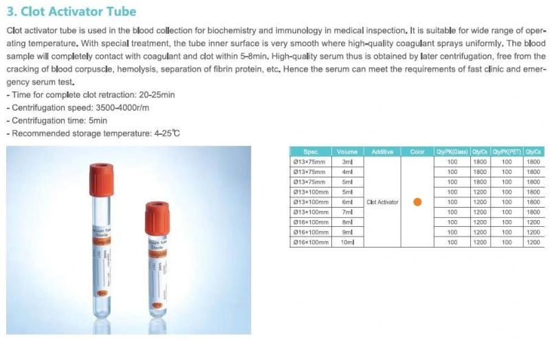 Medical Vacuum Blood Collection Tube for Pet or Glass