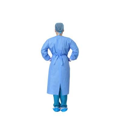 Blue Disposable Nonwoven Isolation Gown for Surgical with Knit Cuff