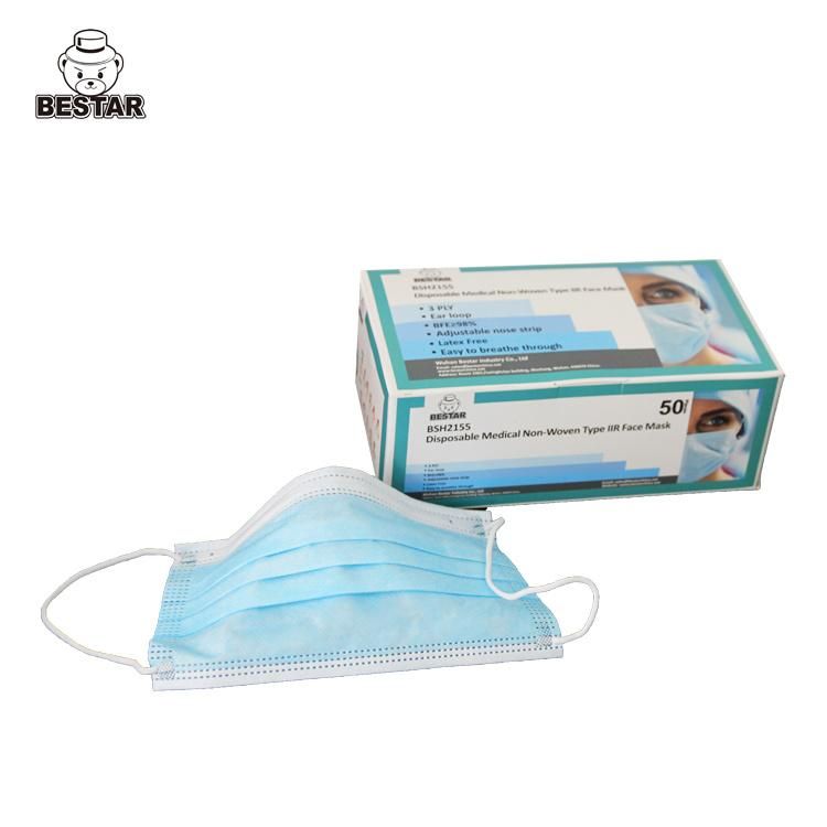 CE Certified Nonwoven Disposable Type Iir En14683 Bfe99% Surgical Medical Face Mask with Earloop China White List Supplier for Hospital