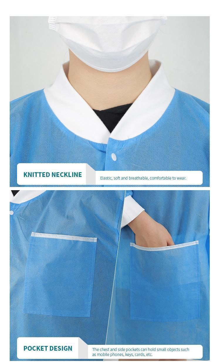 Cheap Blue SMS Disposable Lab Coat with Knitted Cuff