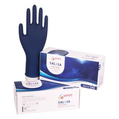 Blue Color High Risk Latex Exam Gloves 15 Mil S-XL