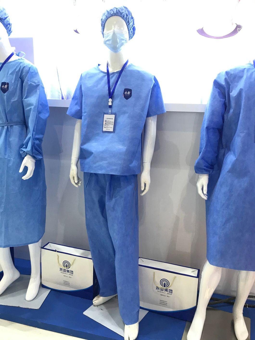 Disposable SBPP SMS Nonwoven Blue Surgical Patient Gown Hospital Scrub Suits