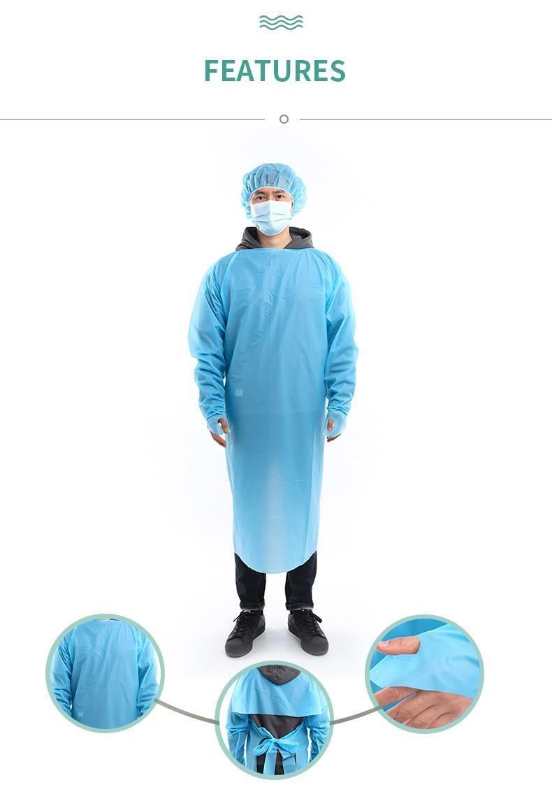 Hospital Surgical Gown Disposable Plastic Waterproof Medical Isolation Gown, CPE Gown for Visitor/Doctor/Nurse/Patient Gown