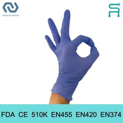 Powder Free Disposable Nitrile Gloves 510K En455 FDA CE Nitrile Gloves