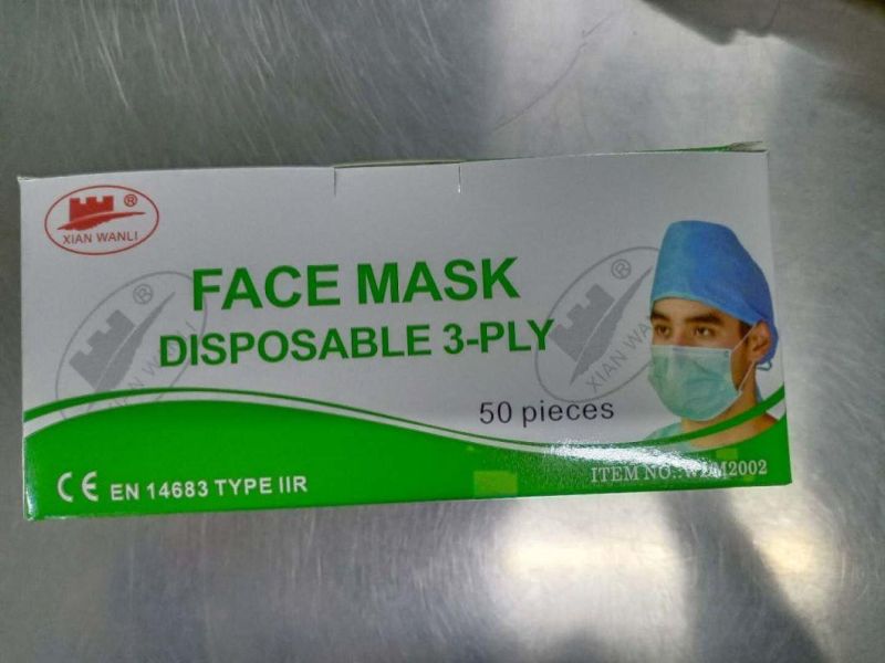 Factory Disposable Earloop Face Mask 3ply Face Mask Plastic Covered Wire Nose Bar En 14683 Type I